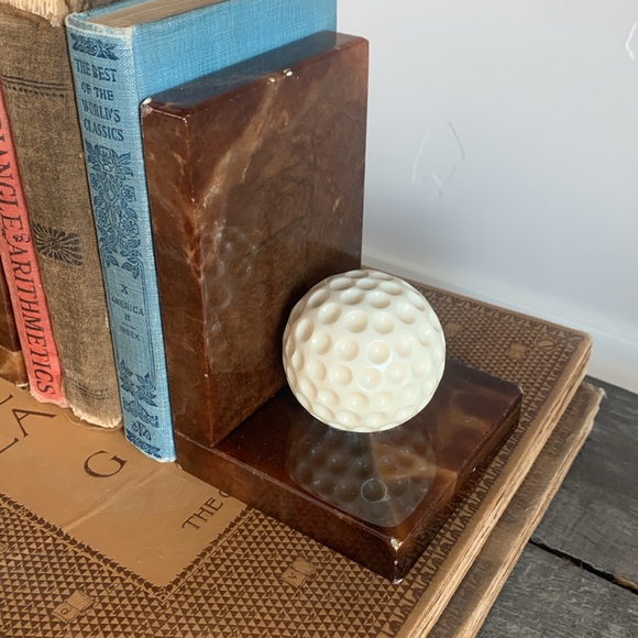 Vintage Alabaster Golf Ball Bookends - Picture 2 of 12